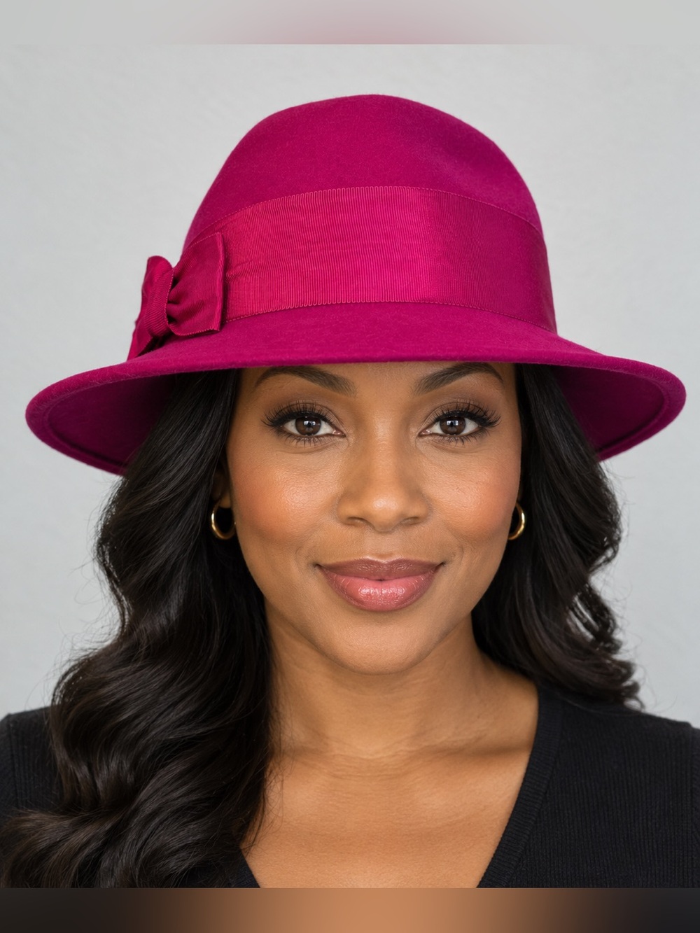 Metrostyle 100% Wool Magenta Wide Brim Bow Dress Hat One Size